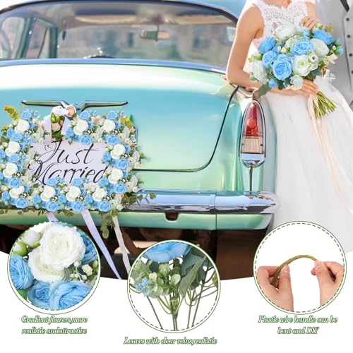 Geosar 8 Bundles Artificial Peonies Flowers Fake Silk Peony Bouquet Faux Peonies Flowers Bulk for Decoration Vase Floral Arrangements Wedding Party Table (Blue,White) - color: Blue, White