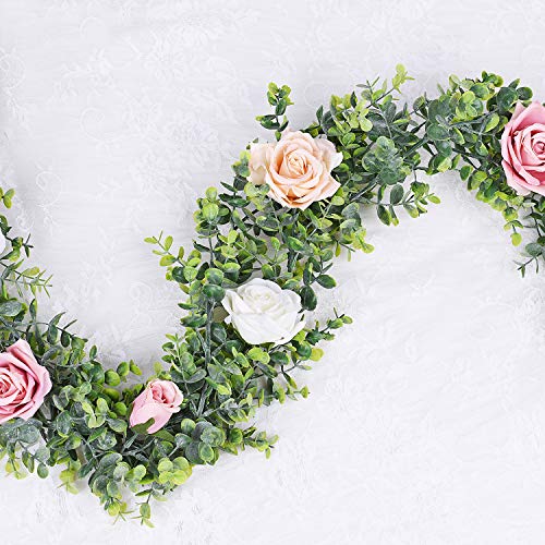 Lvydec 2 Pack Artificial Eucalyptus Garland, Fake Eucalyptus Greenery Garland Wedding Backdrop Arch Wall Decor, 5.5 Feet/Strand Fake Hanging Plant for Table Festival Party Decoration