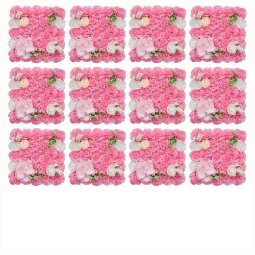 Flower Wall Backdrop 12pcs 16.5x16.5 Inch Artificial Floral Wall Panel 3D Silk Rose Wall Decor Ideal for Wedding Celebrations, Festive Party Backdrops, and Home Decor-Rose Pink - color: Rose Pink, size: 16.5inch
