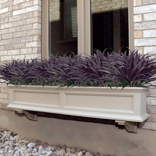 Ouddy Decor 20 Pcs Fake Outdoor Plants Artificial Grass Greenery Stems Faux Plastic Plants UV Resistant for Spring Summer Indoor Outside Garden Hanging Porch Patio Window Box Home Decor, Black Purple - color: Deep Purple