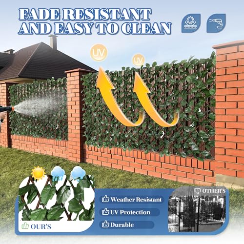 ECOOPTS Expandable Artificial Leaf Faux Ivy Sweet Potato Leaves Privacy Fence Screen, Stretchable Decorative Fencing Panel for Balcony Patio Outdoor (Single Sided Leaves, 2 Pieces) - color: Single Side IVY, size: 2 Pieces