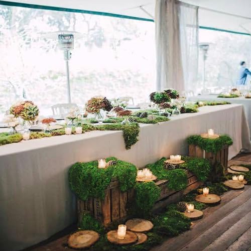 FAICOIA Moss Table Runner Green Moss Roll for Fairy Gardens Wedding Woodland Table Decor Dried Moss for Crafts 16" x 118" Preserved Moss Mat Moss Carpet for Green Moss Grass Wall 40 x 300cm - color: green
