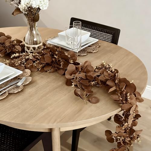 CQURE 3Pcs Eucalyptus Garland,Artificial Eucalyptus Leaves Table Greenery Garland Wreath Vines for Wedding Party Table Fireplace Bedroom Wall Room Decor - size: 17.7 Ft-Brown