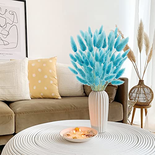 Uieke 120 Pcs Teal Blue Natural Bunny Tails Dried Flowers, 17inch Dried Pampas Grass Decor, Boho Blue Flowers Home Table Decor, Wedding Decorations for Home - color: Light Blue-120pcs