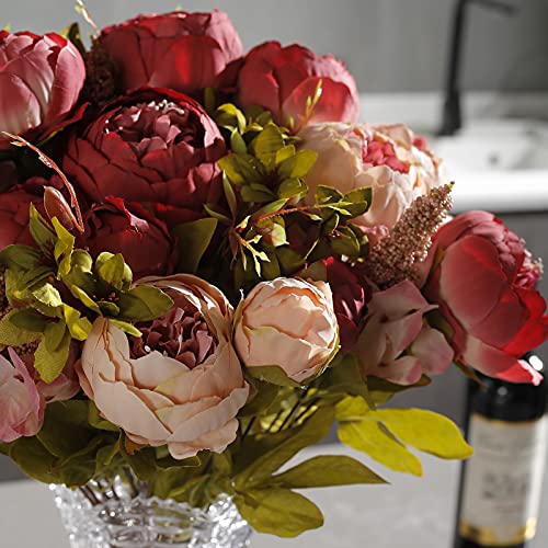 Fule 2 Pack Large Artificial Peony Silk Flower Bouquets Arrangement Wedding Centerpieces (Dark Pink) - color: Dark Pink X2