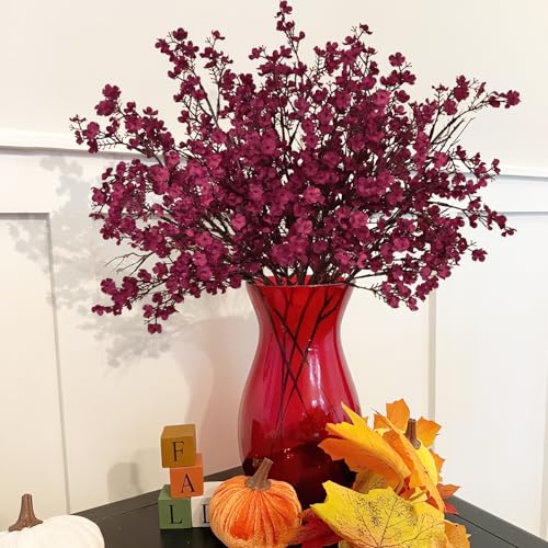 Yastouay Fake Fall Flowers Real Touch Silk Flowers, 5Pcs Fall Burgundy Artificial Flowers for Decorations, Babys Breath Artificial Flowers Bulk for Thanksgiving Fall Decor Floral Arrangement - color: Burgundy, size: 5 Pcs