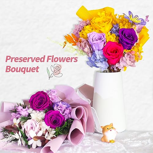VTJMB Flowers for Delivery Prime, Preserved Flower Bouquet with Box, Birthday Dried Flowers Gift for Women, Mothers Day Gifts for Mom, Wife, Grandma, Friends - color: Purple
