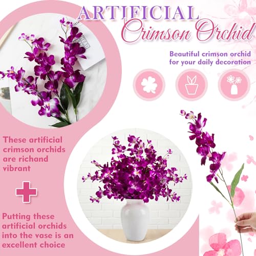 Waydress 16 Pieces 27 Inches Artificial Orchid Flowers Faux Orchids Silk Flowers for Wedding Dinning Home Restaurant Decoration Bridal Bouquet Corsage Boutonniere Wreath Decor (Purple) - color: Purple