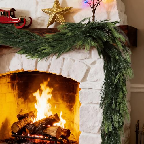 Uguisu 5.6FT Artificial Garlands, Lifelike Norfolk Pine Garlands with Realistic Texture, Artificial Greenery, Indoor/Outdoor Fireplace and Dining Table Decor. - color: Pine Garlands