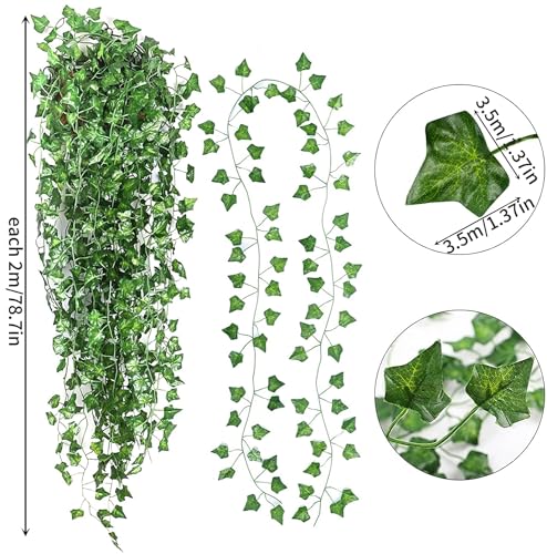 JPSOR 24pcs Fake Leaves Artificial Ivy Garland Greenery Vines for Bedroom Decor Aesthetic Silk Ivy Vines for Room Wall Home Decoration
