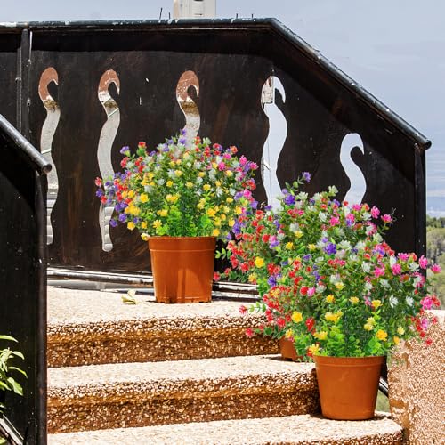 10PCS Artificial Eucalyptus Plants,Fake Boxwood Shrubs UV Resistant No Fade Faux Plastic Greenery for Wedding Bridal Bouquet Indoor Outdoor Home Garden Kitchen Office Table Vase(Mix Color) - color: Mix Colors