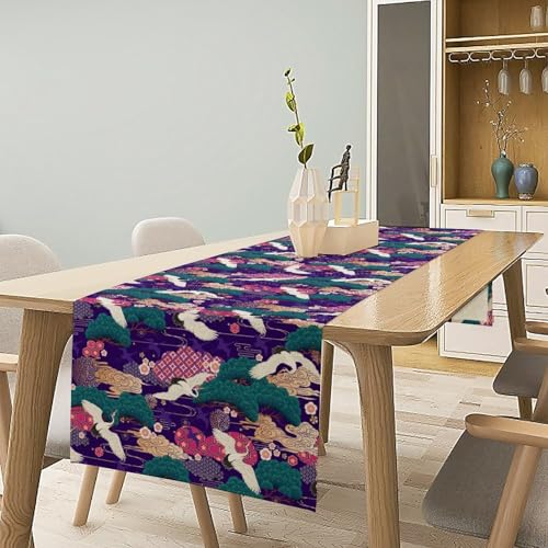 Japanese Crane Table Runner, Cherry Blossom Asian Pine Tree Crane Birds Vintage Asian Oriental Chinese Table Runner for Home Kitchen Dining Patio Indoor Outdoor 13x36in - color: Aisa-7, size: 13x36in
