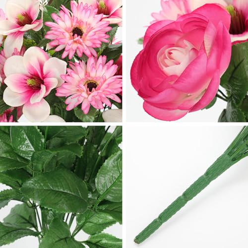 Briful Artificial Flowers for Cemetery, Cemetery Flowers for Grave, Weather Resistant Cemetery Flowers for Vase, Large Sympathy Grave Floral Arrangement with Chrysanthemums Lily Silk Flower - color: Hotpink, size: 25.9 in. Cemetery Flowers Bouquet