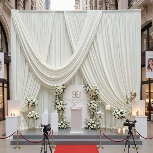 10x10ft Wrinkle Free Ivory Backdrop Curtains for Parties, 2 Panels 5x10ft Silky Polyester Photo Backdrop Drapes Back Drop Cloth Drapery for Wedding Birthday Photography Background - color: Ivory, size: 10ftx10ft