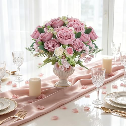 Peonies Artificial Flowers Bulk, 24 Bundles Silk Fake Peonies with Stems Dusty Rose Faux Peony Bundles for Spring Summer Wedding Bouquet Home Bridal Baby Shower Party Centerpieces Vase - color: Dusty Rose