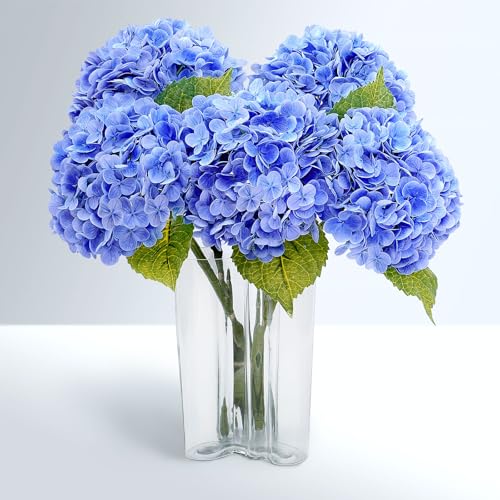 Waipfaru 21" Real Touch Dark Blue Hydrangea Artificial Flowers with Long Stem & Leaves, Full Latex Faux Hydrangea Flowers for Home Decor Party Floral Arrangements Wedding Bouquets Centerpieces, 4Pcs - color: Dark Blue, size: 4pcs