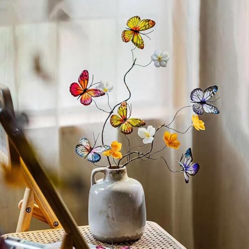 Artificial Butterfly Branche, Simulation Branch Stems with Fake Butterfly Floral Arrangement for Vase Filling Home Office Party Decoration (Colour Mixture) - color: Colour Mixture