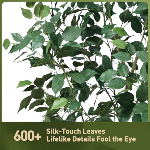 VeriNatural 5FT Artificial Ficus Tree with White Taper Planter & Pebbles– Tall Faux Trees with UV Resistant Silk Leaves for Indoor Outdoor - Potted Fake Floor Plants for Home Office Room Decor, VN128