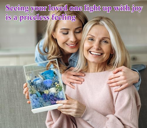 Valley of Rain & Forest Long-Lasting Real Flowers, Handcrafted Preserved Rose Bush For you to Send Love for All Occasions, Floral Arrangement for Indoor Decoration (Blue Rose) - color: Blue Rose