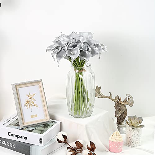 IPOPU Silver Calla Lily Artificial Flowers, 24pcs for DIY Wedding Bouquets, Centerpieces, Bridal Shower, Party, Home Flower Arrangement Decorations - color: Silver