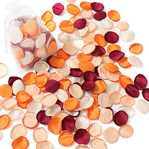 Serwalin 500Pcs Silk Rose Petals Flower Petals for Weddings Burgundy Gold White Petals Fake Orange Petals for Aisle Flower Girl Basket Bridal Shower Table Decor (4 Color Mixes) - color: A Orange Burgundy, size: 500pcs