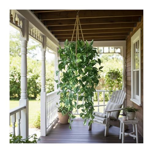 35.5" Artificial Pothos Ivy Plants Set of 2 with Pots, Fake Hanging Greenery Silk Leaves for Home Decor, Realistic Faux Plants for Shelf Tabletop Office, No Maintenance Needed (Light & Dark Green)