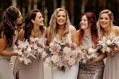 FACINOC Roses Artificial Flowers Bouquets Box Set for DIY Bridal Wedding Shower Decorations Centerpieces for Table Fake Floral Arrangement for Party Home Decor Indoor Taupe Beige - color: O (Beige, Taupe)
