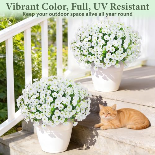 Yastouay Artificial Flowers for Outdoors, 14 Bundles Fake Outdoor Flowers, UV Resistant Artificial Plants & Flowers for Decoration, White Realistic Morning Glory for Outdoor Porch Garden Decoration - color: White, size: 14 Bundles