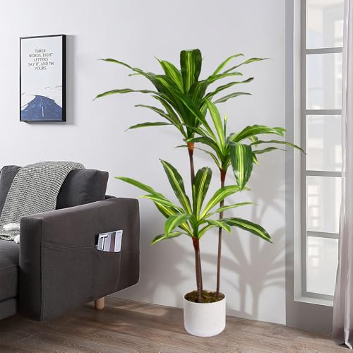 3.3 ft Tall Artificial Dracaena Tree in Pot, Evergreen Fake Dragon Tree, Decorative Potted Floor Plant, Faux Indoor Plant for Living Room Entryway Porch Office