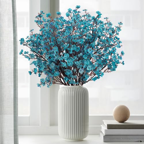 8Pcs Babys Breath Artificial Flowers Silk,Real Touch Peacock Blue Bouquets Flowers for Vase Home Office Wedding Spring Winter Indoor Outdoor Centerpiece Table Mother's Day Decorations - color: Peacock Blue, size: 8 Bundles