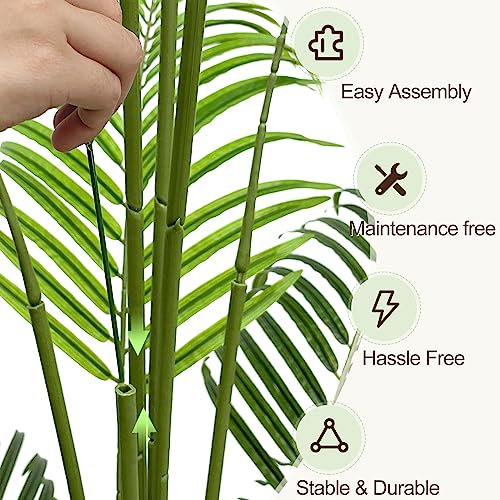 5ft Artificial Palm Tree Indoor Plant Tall Fake Tropical Paradise Palm Tree in Pot with Real Bark Design Faux Areca Palm Tree for Home Office Living Room Bedroom Farmhouse Modern Decor 1pcs - size: 5ft