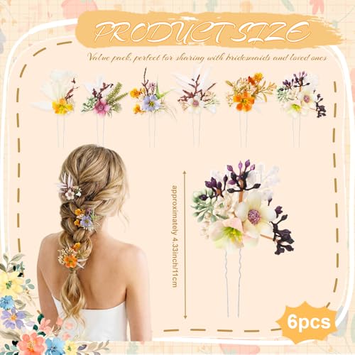 Thiccywoov 6 Pcs Flower Hair Clip, Boho Bride Floral Hair Pin Wedding Flower Accessories for Women Mother Summer Gifts Flamenco Dancer Bridal Wedding Party Supplies Decor (Multicolor) - color: Multicolor, style: Bohemian