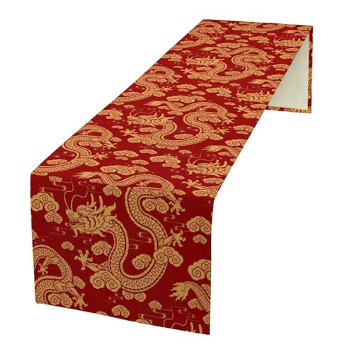 Chinese Dragon Table Runner, Asian Traditional Zodiac Dragon Spring Festival Table Runner for Home Kitchen Dining Patio Holiday Party Indoor 13x36in - color: Aisa-3, size: 13x36in
