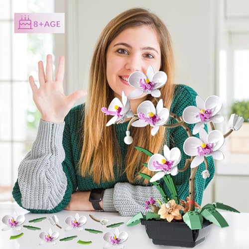 Orchid Flower Building Block Set, Orchid Botanical Collection for Home & Office Decor, Artificial Flowers Plant Gifts for Adults Valentine's Day, Mothers Day, Birthday 581pcs