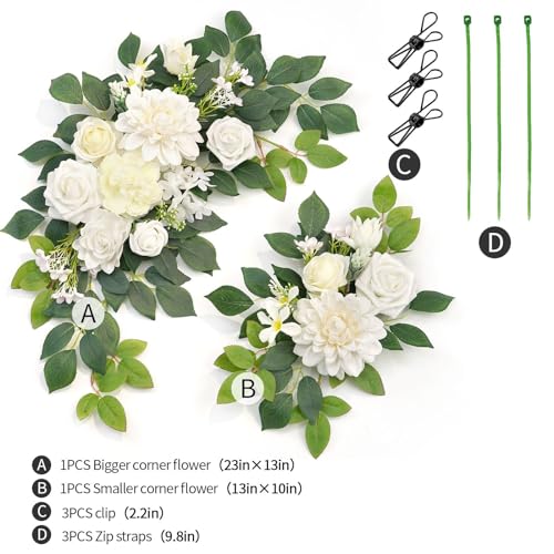 Wedding Decor (Pack of 2) Welcome Sign Flower Backdrop Garland for Ceremony Reception Wall Easel Home Decoration Entryway Faux Outdoor Board Head Table Decor (White) - color: White
