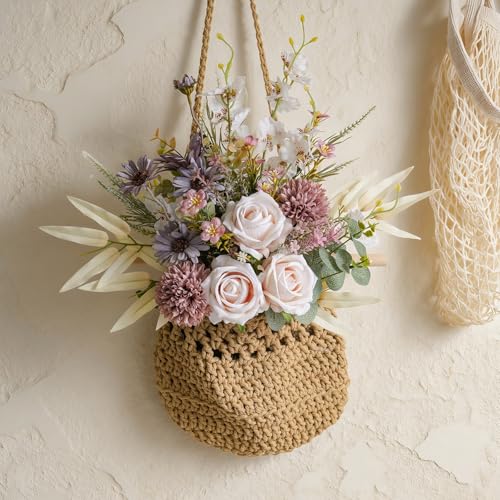 16-inch Artificial Fake Flowers Silk Table Arrangements Faux Plastic Floral Centerpieces for Home Kitchen with Roses, Dandelions, Chrysanthemum, Phalaenopsis, Eucalyptus, Sages, Orchids - color: Champagne