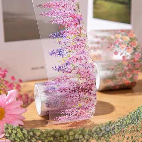 PET Tape Stickers for Journaling 6 Rolls Flower Washi Tape Stickers Decorative Tape for Crafts Scrapbooking Junk Journal Supplies, Flower Vine - color: Flower Vine