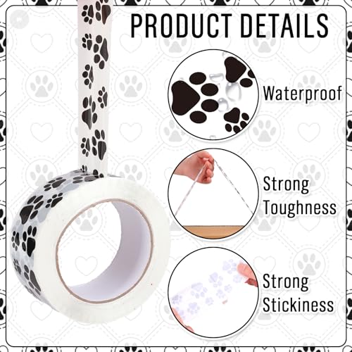 Whaline 109 Yard Dog Paw Packing Tape Waterproof Shipping Tape White Black Pet Paw Gift Wrapping Tapes for Small Business DIY Crafts Box Carton Decor - style: Black White Dog Paw