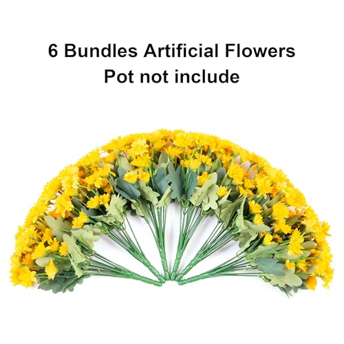 Daisy Artificial Flowers for Outdoors Decoration, 6 Bundles Fake Plants Flowers Bouquet Faux Flowers for Outdoor Planter Look Real UV Resistant Silk Flowers for Outside Front Door Porch Patio, Yellow - color: Yellow