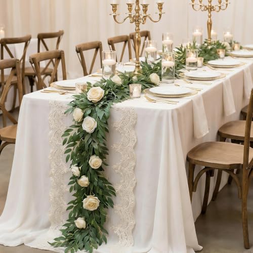 6.56Ft Artificial Vines Garland Silk Italian Ruscus Greenery for Table | 2Pcs Silk Greenery Garland Willows leaves Fake Hanging Plant Vines for Idoor Outdoor Table Centerpieces Wedding Party Mantle