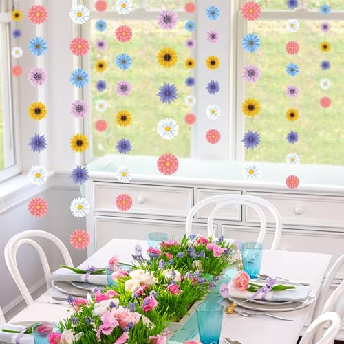 4PCS Flower Ceiling Decorations, Hanging Flowers Garland Spring Daisy Baby Shower Decorations for Girl Birthday Paper Floral Garland for Garden Fairy Tea Party Office Classroom Summer Decorations