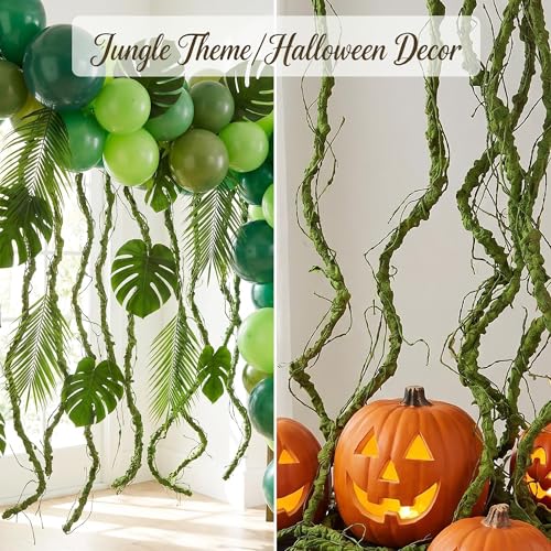 118inch Flexible Green Big Artificial Tree Branches Fake Tree Trunk Garland Rattan Wreath Cherry Blossom Grape Vines Floral for Wall Arch Hanging Reptile Cages Jungle Party Halloween Decoration - color: Green, size: Big
