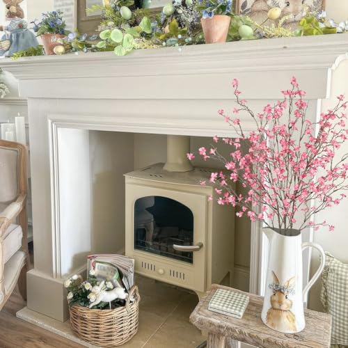 3 Pcs Cherry Blossom Branches Artificial Flowers for Spring Summer Indoor Decoration Faux Cherry Blossom Long Stems Hot Pink Silk Fake Flowers for Tall Vase Arrangements Home Wedding Table - color: Hot Pink