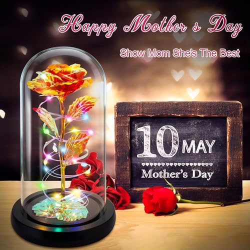 Childom Mothers Day Mom Gifts for Mom,Birthday Gifts for Women Grandma,Flowers for Delivery Prime,Colorful Red Light Up Rose in A Glass Dome,Anniversary Valentines Roses Gift for Her Wife Daughter - color: Red Colorful Large