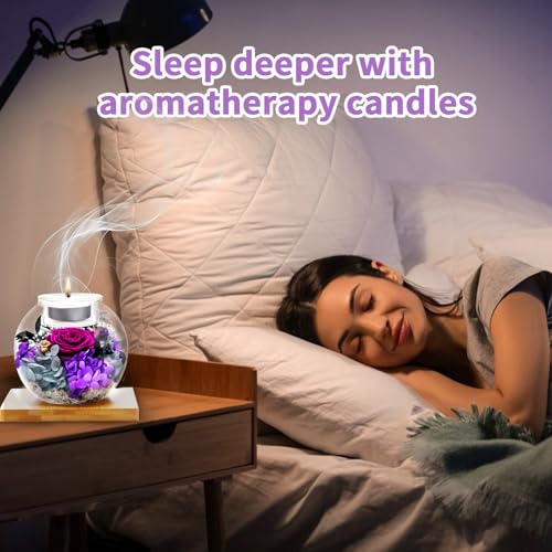 Flowers for Delivery, Preserved Flower in Glass Dome with Scented Candle, Long Lasting Rose Gifts for Women Wife Girlfriend on Christmas Mothers Day Valentines Day Birthday (Purple) - color: Purple