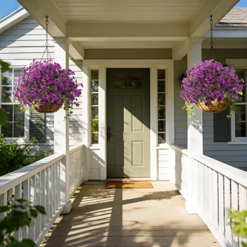 Grunyia 20 Bundles Artificial Flowers for Outdoors, UV Resistant Fake Plants Flowers Greenery Shrubs Plants for Decoration Outside Plants Hanging Planter Home Garden Decor (Purple) - color: Purple