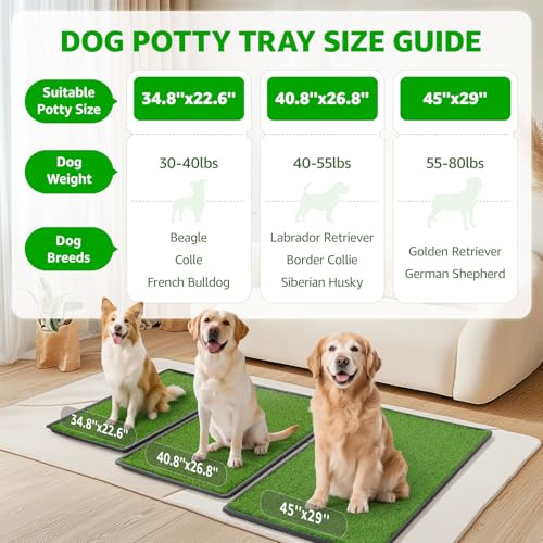 Dog Grass Pad with Tray, 45”×29” Large Dog Litter Boxes with Artificial Grass, Reusable Washable Pee Pads for Dogs, Indoor Outdoor Pet Toilet Puppy Training Potty for Balcony - size: 45"x29"（3 Layer Potty System)