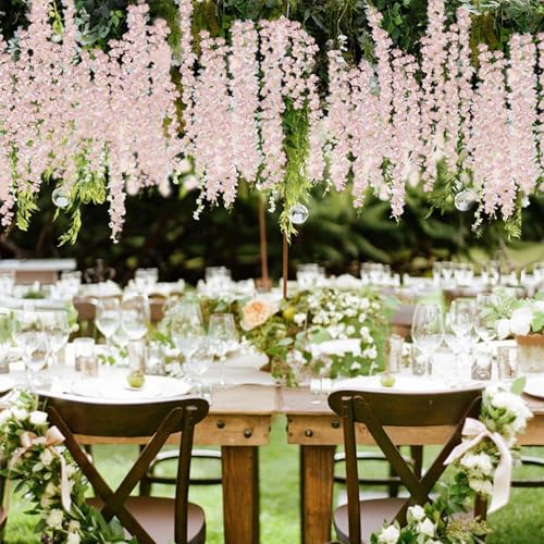 ZINHO 60 Branches Wisteria Hanging Flowers, Artificial Pink Wisteria Flowers Garland for Wedding Arch Ceremony Party Garden Home Backdrop Decor - color: Pink