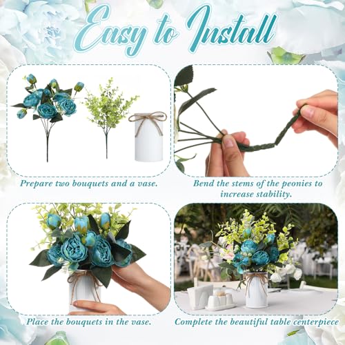 Rustic Vase for Table Centerpieces 4.33 Inch Small Petite Flower Vase with Twine Bow Vintage Farmhouse Decor for Wedding Reception Dining, Home Galvanized Metal Buckets(White,12 Pcs) - color: White