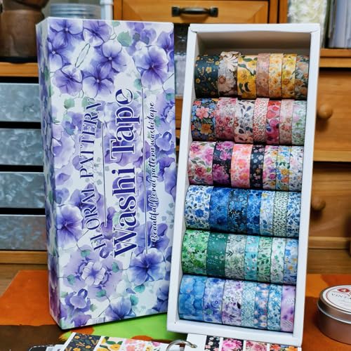 42 Rolls Vintage Floral Washi Tape Set - Decorative Tape for Scrapbooking, Journaling, Bullet Journals, DIY Crafts, and Gift Wrapping - color: Purple